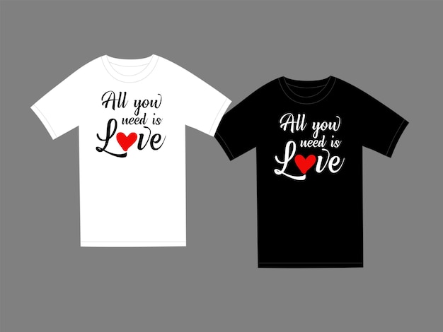 All you need is love - quote with red heart and elegant typography. T shirt creative design.