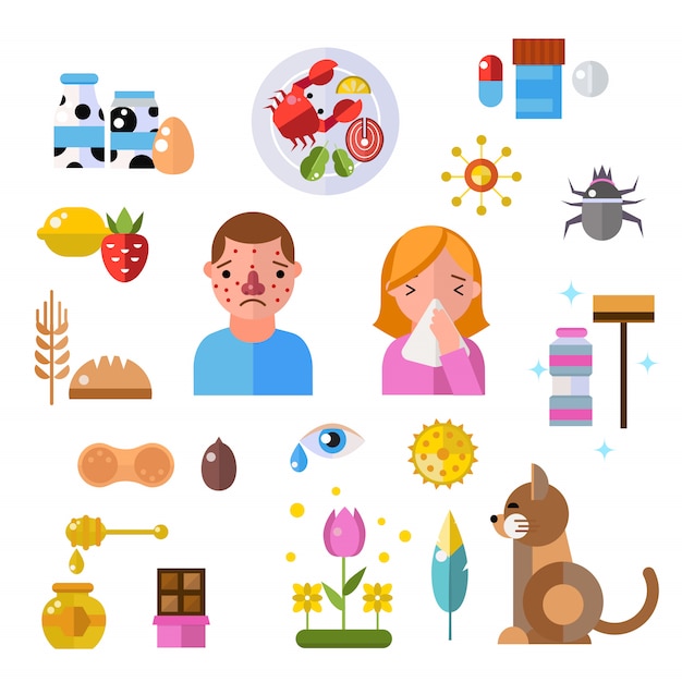 Allergy symbols and people disease information vector symbols