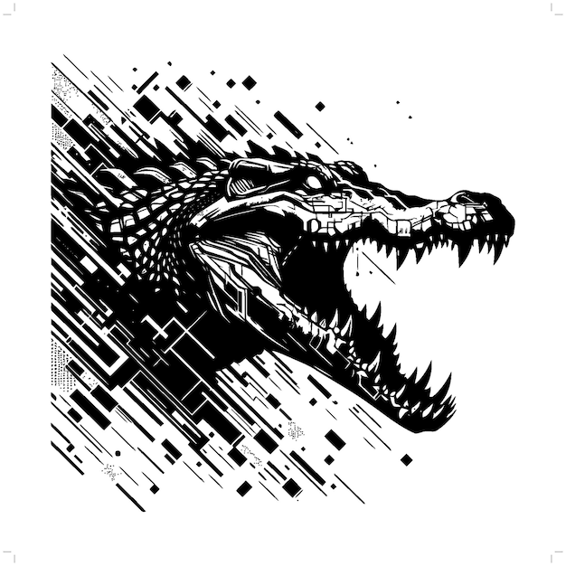 Vector alligator crocodile silhouette in animal cyberpunk modern futuristic illustration