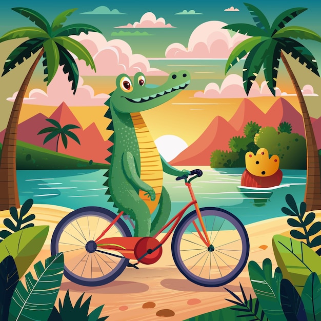 Alligator friendly sits sea Bicycle vector