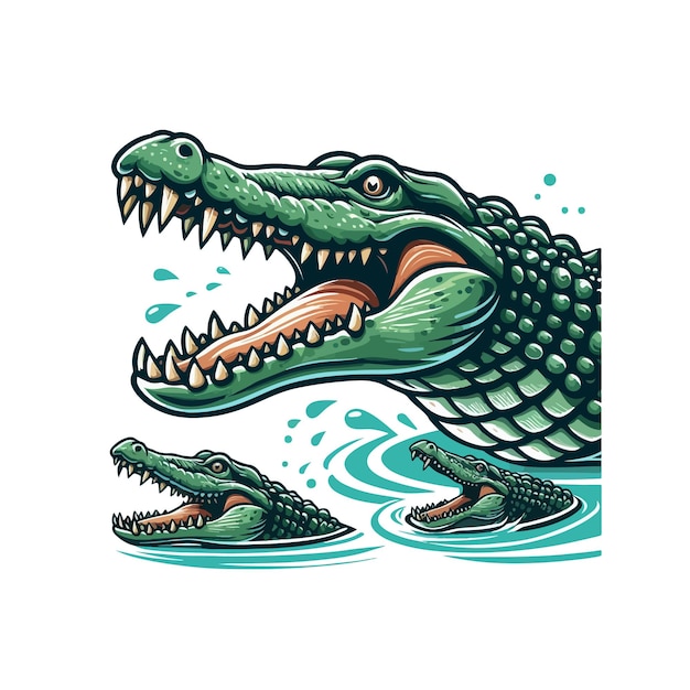 Vector an alligator with an open mouth is in the water