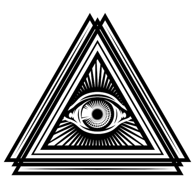 Allseeing eye of God in triangle Sacred symbol in a stylized triangles Vector monochrome illustration