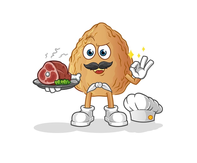 almond chef with meat mascot. cartoon vector