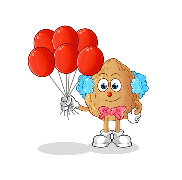 Almond clown with balloons vector cartoon character