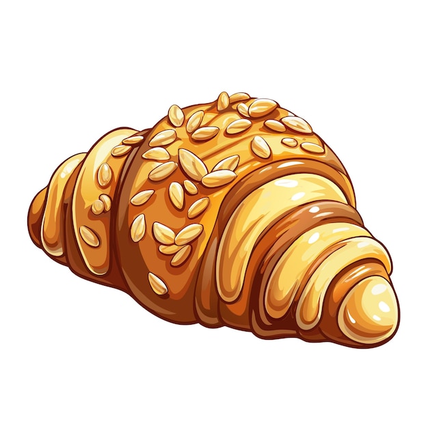 Almond Croissant Golden Pastry Food Vector Illustration