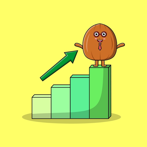 Almond nut cute businessman mascot character with a deflation chart cartoon style design