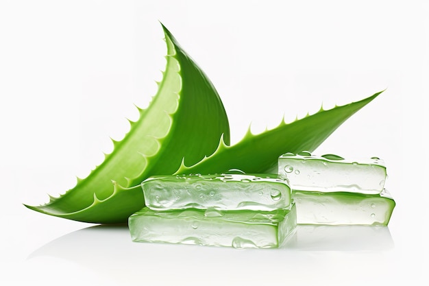 Aloe vera leaf cut sliced isolated on white background High benefit as an herb with medicinal prope