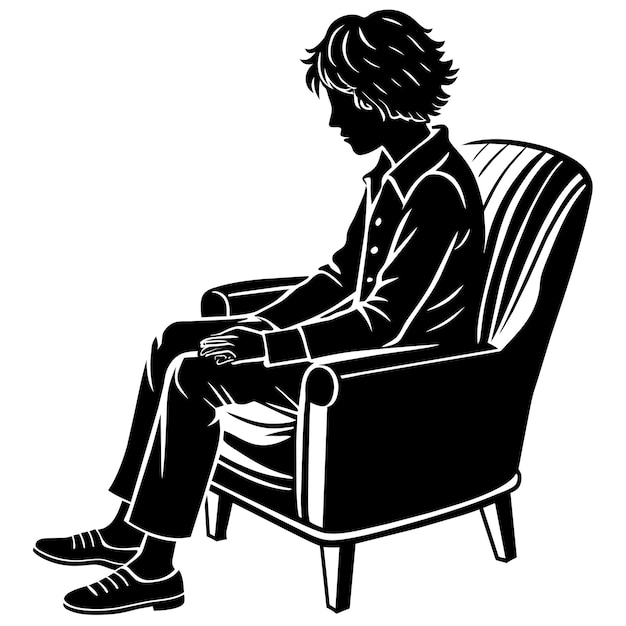 Vector alone person sitting on a chair black and white illustration