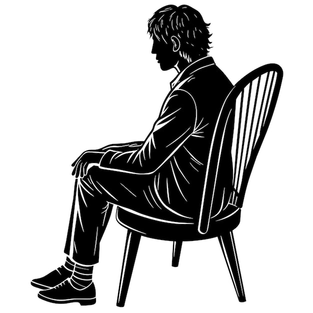 Vector alone person sitting on a chair black and white illustration