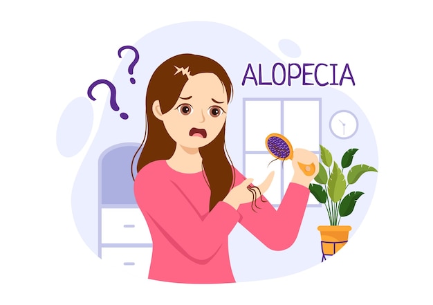 Alopecia Illustration with Hair Loss Autoimmune Medical Disease and Baldness in Healthcare Templates