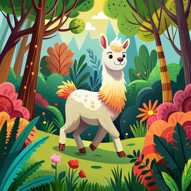 Alpaca joyful walks forest Bicycle vector