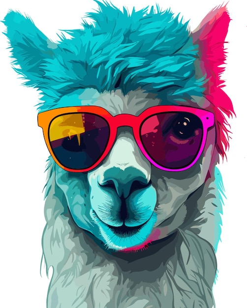 Alpacas wearing sunglasses on a white background colorful clipart vector illustration