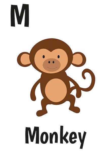 Alphabet animal cards for kids with monkey