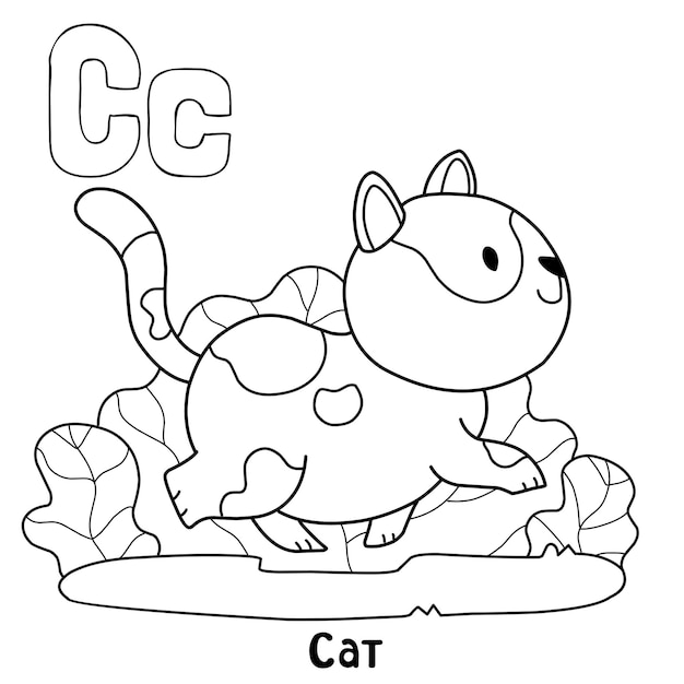 Alphabet animal cat for coloring with word hand drawn letter animal cartoon