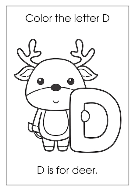 Alphabet animal for coloring with word hand drawn letter animal cartoon