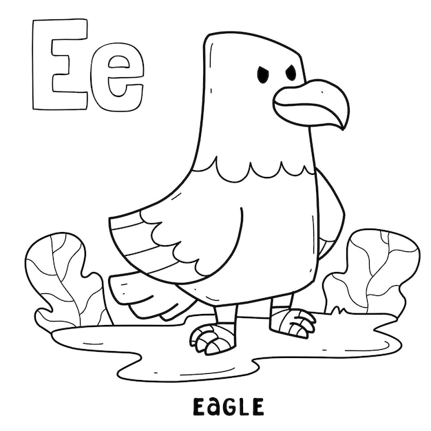 Alphabet animal eagle for coloring with word hand drawn letter animal cartoon