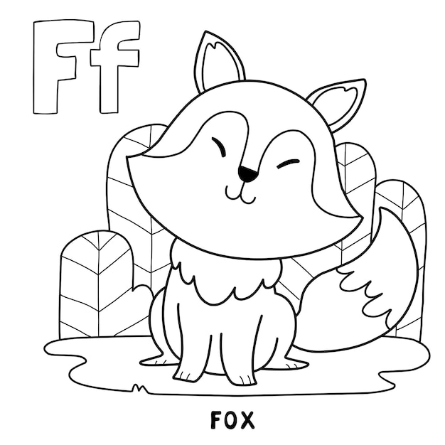 Alphabet animal fox for coloring with word hand drawn letter animal cartoon