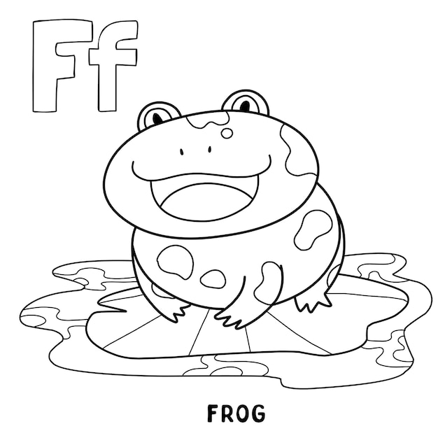 Alphabet animal frog for coloring with word hand drawn letter animal cartoon