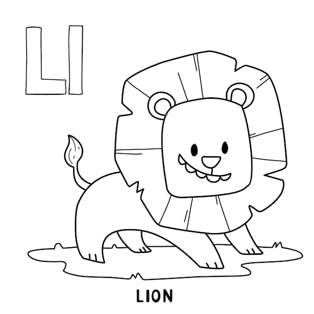 Alphabet animal lion for coloring with word hand drawn letter animal cartoon