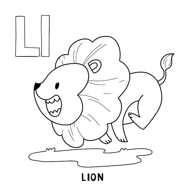 Alphabet animal lion for coloring with word hand drawn letter animal cartoon