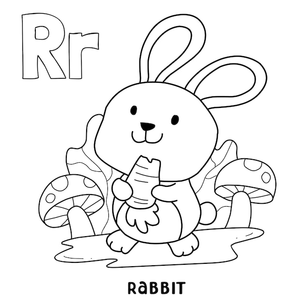 Alphabet animal rabbit for coloring with word hand drawn letter animal cartoon