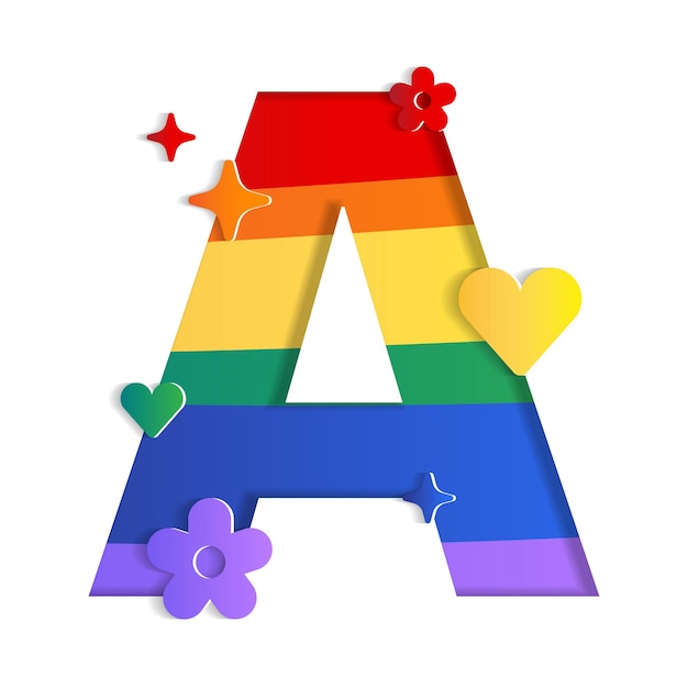 A Alphabet Character Font Letter Pride Month LGBTQ Rainbow 3D Paper Cutout Card Vector Illustration