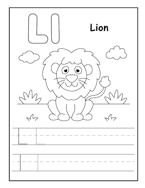 Alphabet coloring page with cute animals