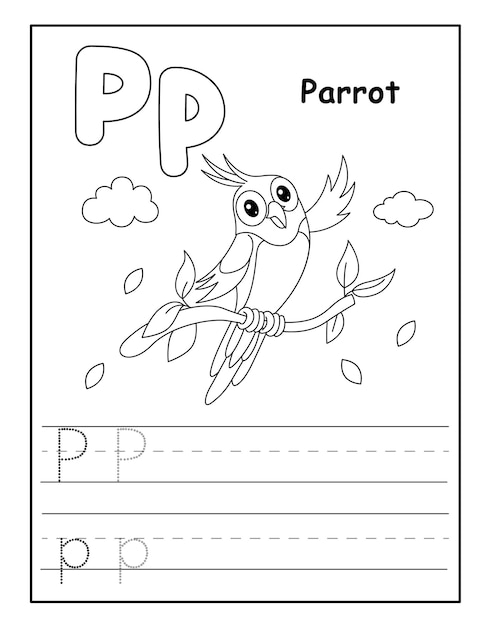 Alphabet coloring page with cute animals