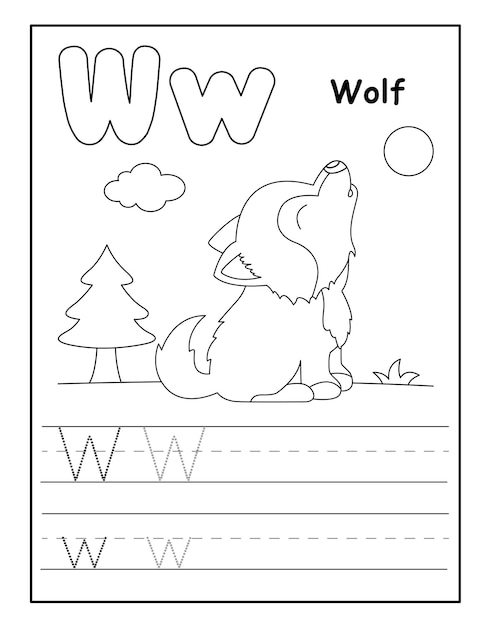 Alphabet coloring page with cute animals