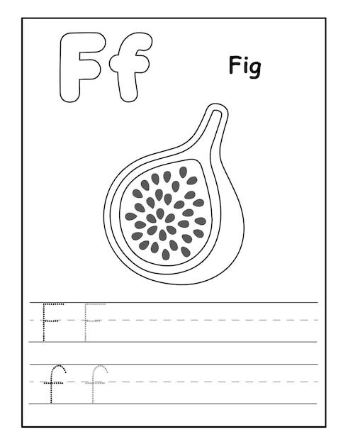 Alphabet coloring page with cute fruits