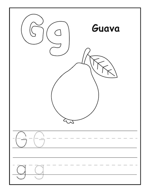 Alphabet coloring page with cute fruits