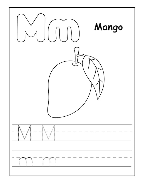 Alphabet coloring page with cute fruits