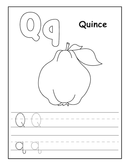 Alphabet coloring page with cute fruits