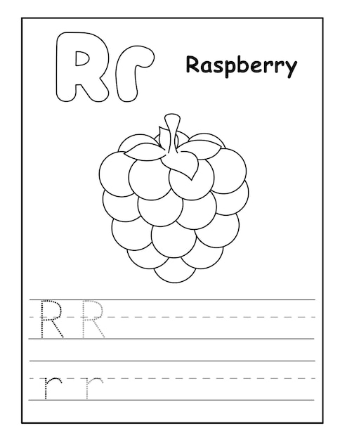 Alphabet coloring page with cute fruits