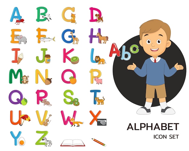 Alphabet concept flat icons