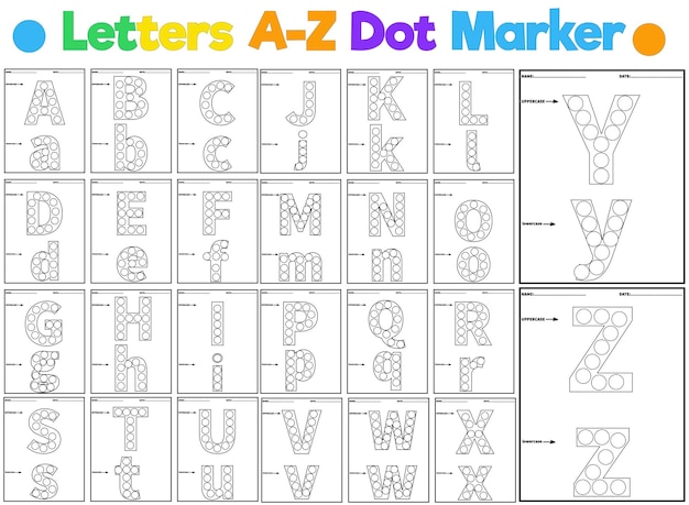 Alphabet dot marker book, dab the dot activity printable worksheets kindergarten coloring pages