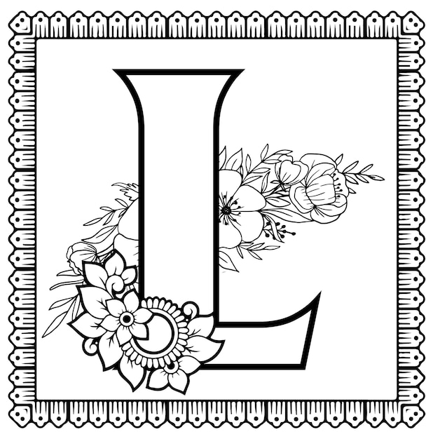 Alphabet floral l letter coloring page eps or vector