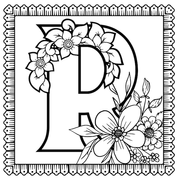 Vector alphabet floral r letter coloring page eps or vector