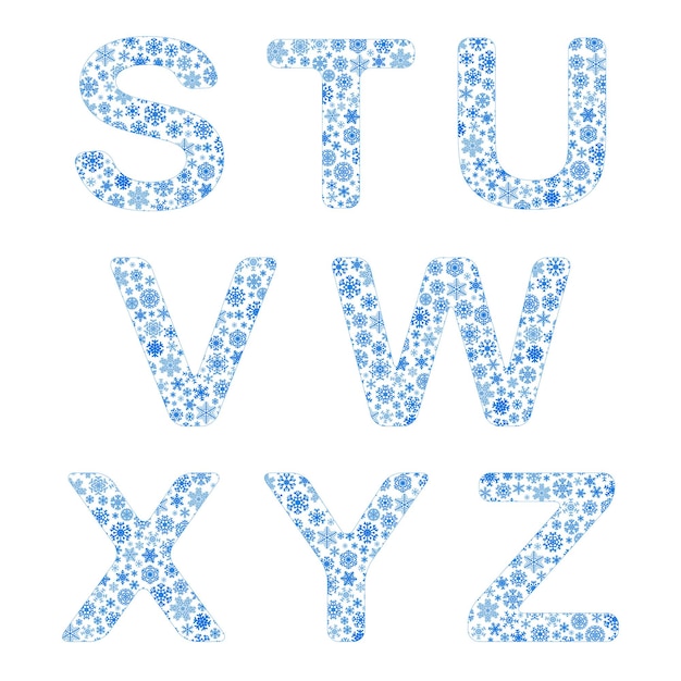 Alphabet from snowflakes letters S T U V W X Y Z