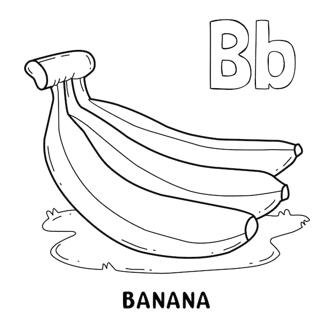 Alphabet fruit banana for coloring with word hand drawn letter fruit cartoon