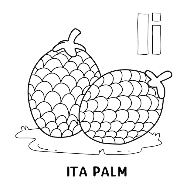 Alphabet fruit ita palm for coloring with word hand drawn letter fruit cartoon