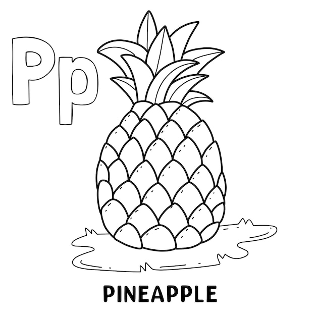 Alphabet fruit pineapple for coloring with word hand drawn letter fruit cartoon