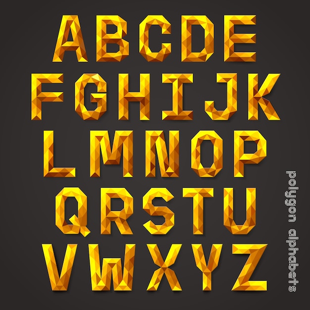 Alphabet gold color polygon style.