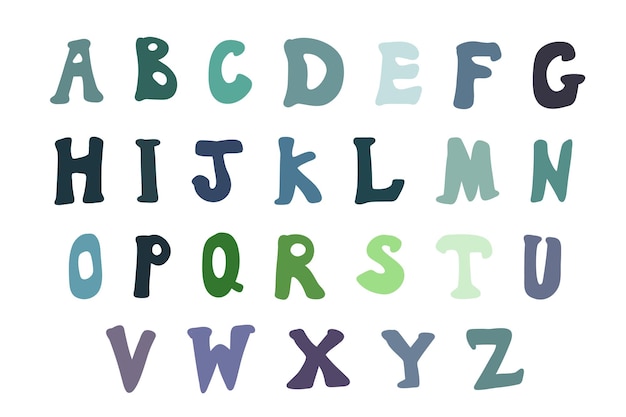 Alphabet. Hand drawn cartoon abc alphabet letters. Word color style font design, colorful childish