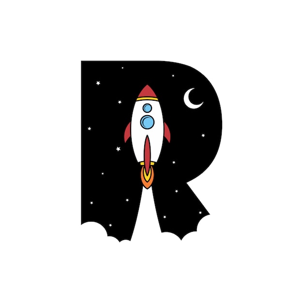 Alphabet initial logo sign logotype space rocket vector