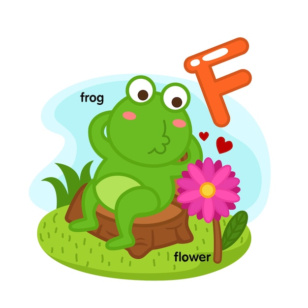 Alphabet Isolated Letter F-frog-flower illustration,vector