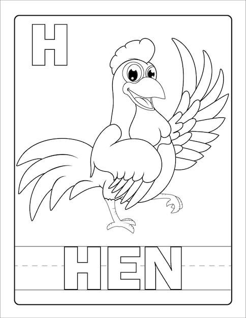 Alphabet learning with cute hand drawn animal coloring page