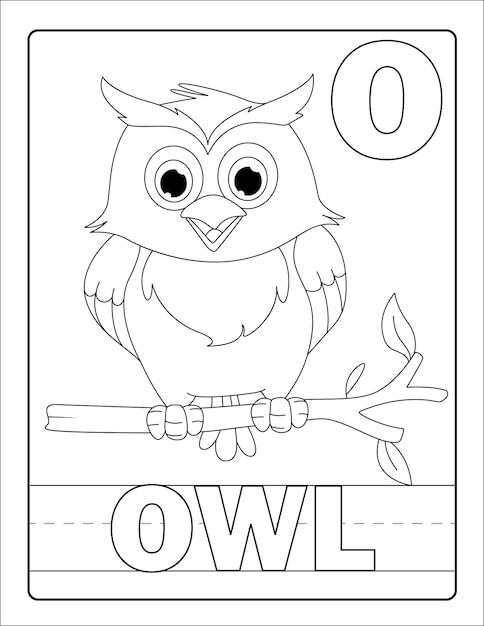 Alphabet learning with cute hand drawn animal coloring page