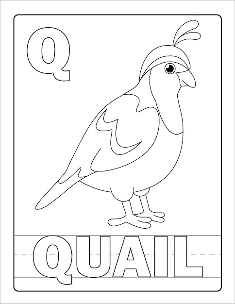 Alphabet learning with cute hand drawn animal coloring page