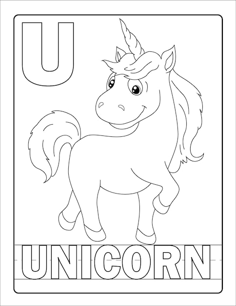 Alphabet learning with cute hand drawn animal coloring page